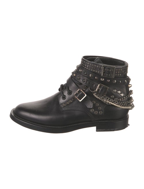 Saint Laurent Leather Chain-Link Accents Combat Boots