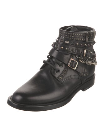 Saint Laurent Leather Chain-Link Accents Combat Boots