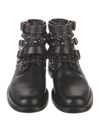 Saint Laurent Leather Chain-Link Accents Combat Boots