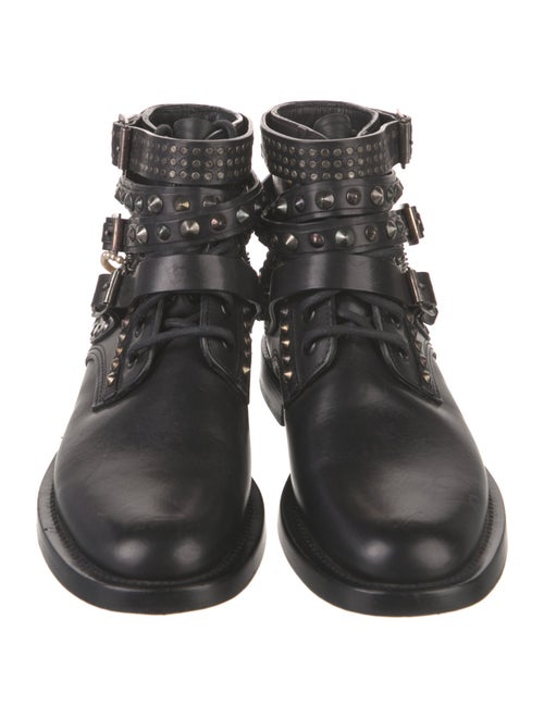 Saint Laurent Leather Chain-Link Accents Combat Boots