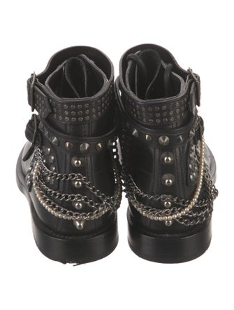 Saint Laurent Leather Chain-Link Accents Combat Boots