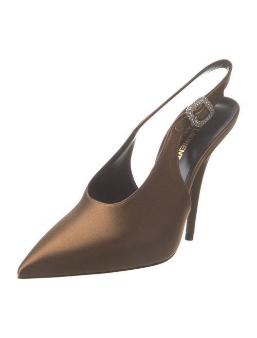Saint Laurent Satin Crystal Embellishments Slingback Pumps