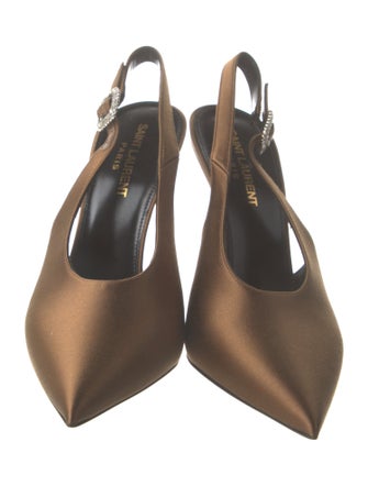 Saint Laurent Satin Crystal Embellishments Slingback Pumps