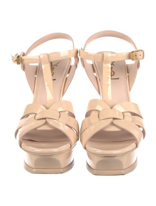 Saint Laurent Tribute Platform Sandals Patent Leather T-Strap Sandals