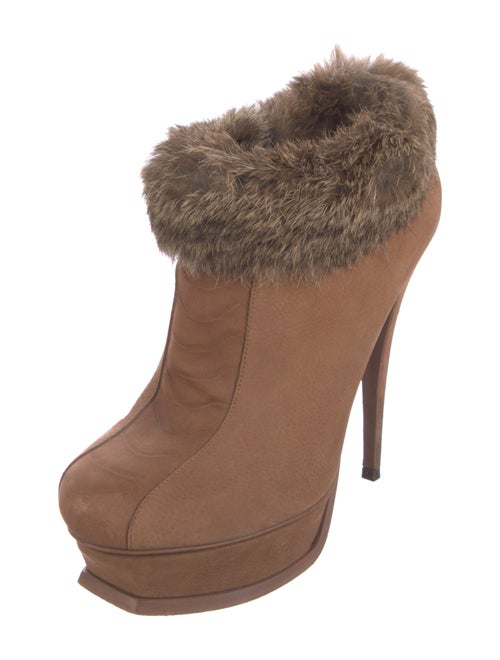 Saint Laurent Suede Fur Trim Boots