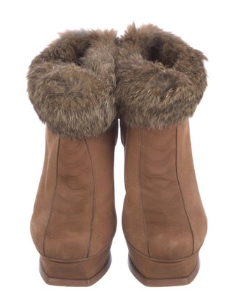 Saint Laurent Suede Fur Trim Boots