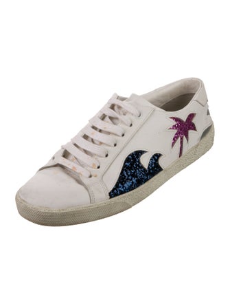 Saint Laurent Leather Glitter Accents Sneakers