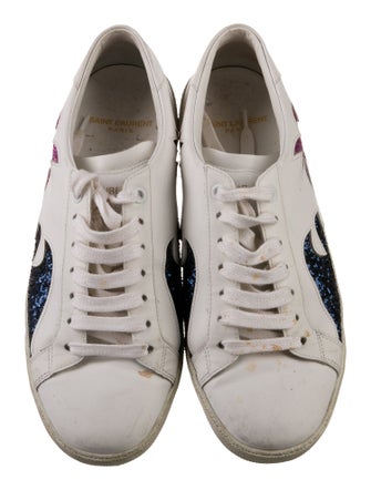 Saint Laurent Leather Glitter Accents Sneakers