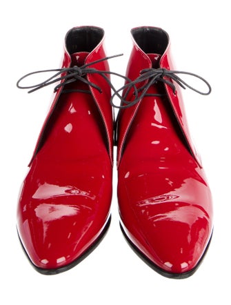 Saint Laurent Patent Leather Lace-Up Boots