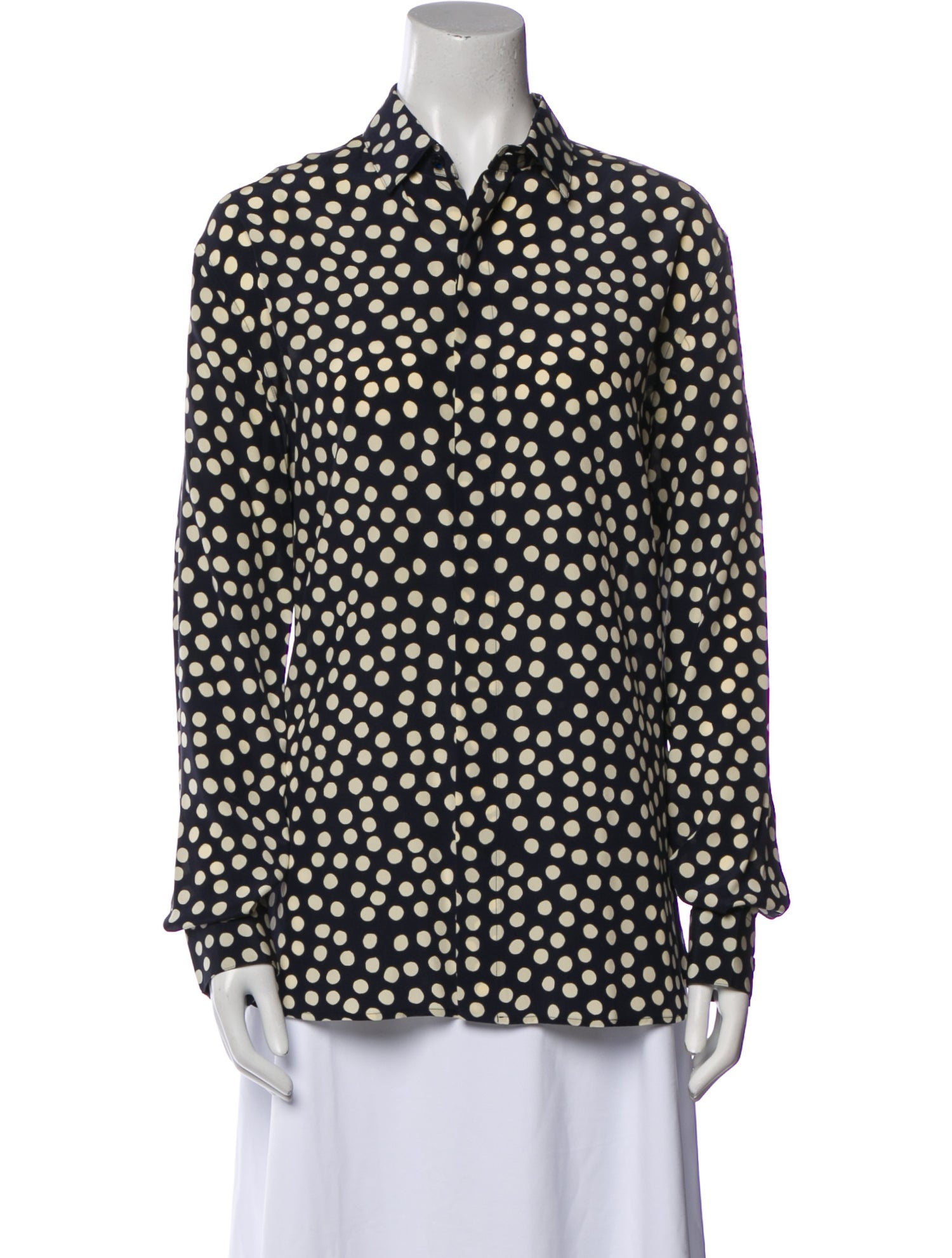 Saint Laurent Silk Polka Dot Print Button-Up Top