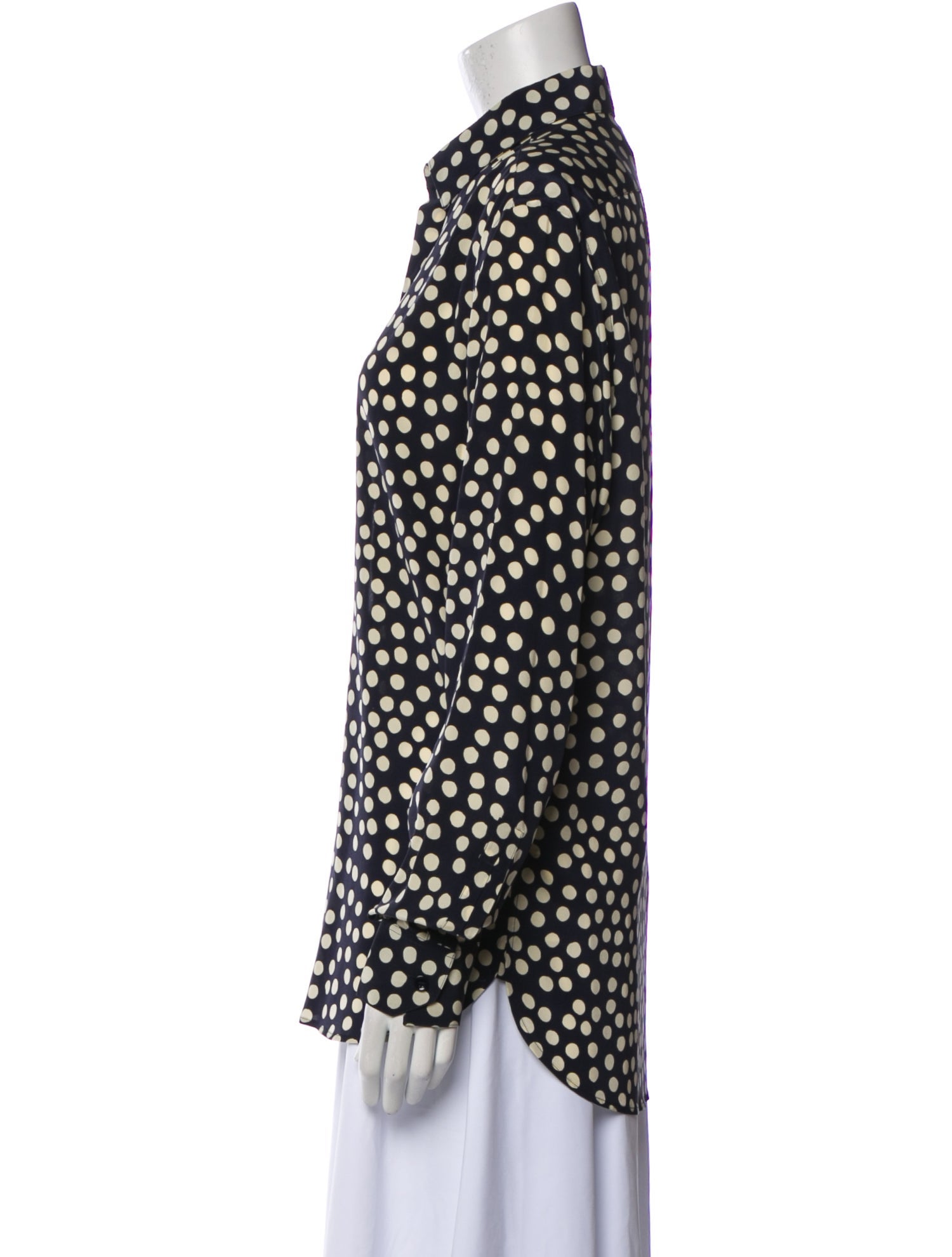Saint Laurent Silk Polka Dot Print Button-Up Top