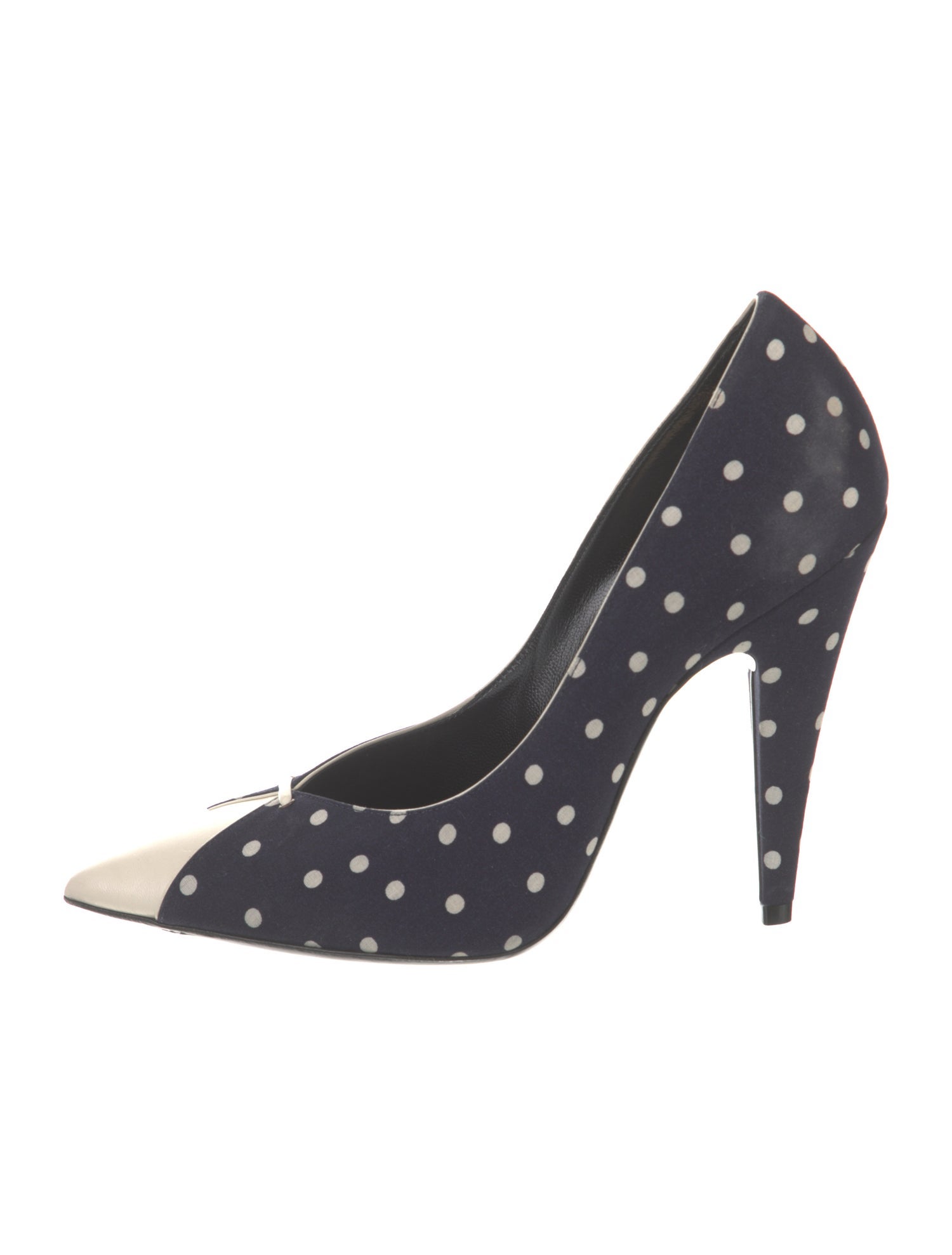 Saint Laurent Polka Dot Print Leather Trim Embellishment Pumps