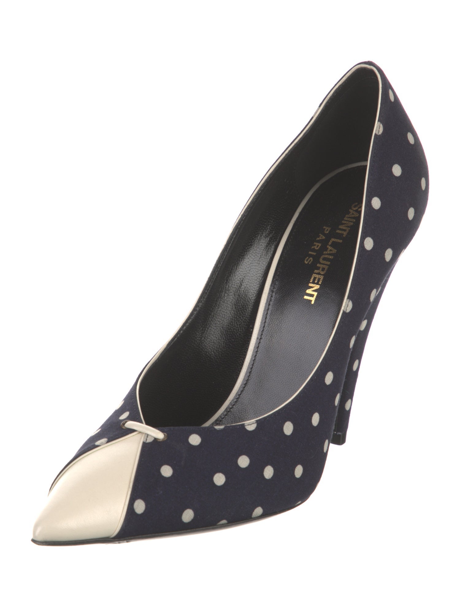 Saint Laurent Polka Dot Print Leather Trim Embellishment Pumps