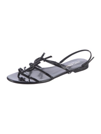 Saint Laurent Patent Leather Crystal Embellishments Slingback Sandals