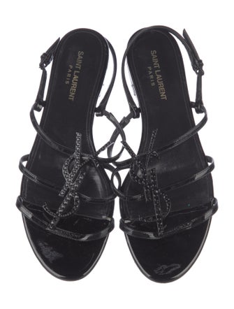 Saint Laurent Patent Leather Crystal Embellishments Slingback Sandals