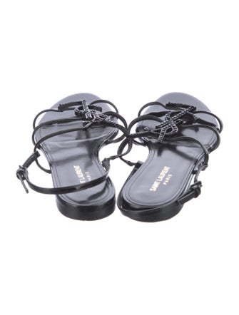 Saint Laurent Patent Leather Crystal Embellishments Slingback Sandals