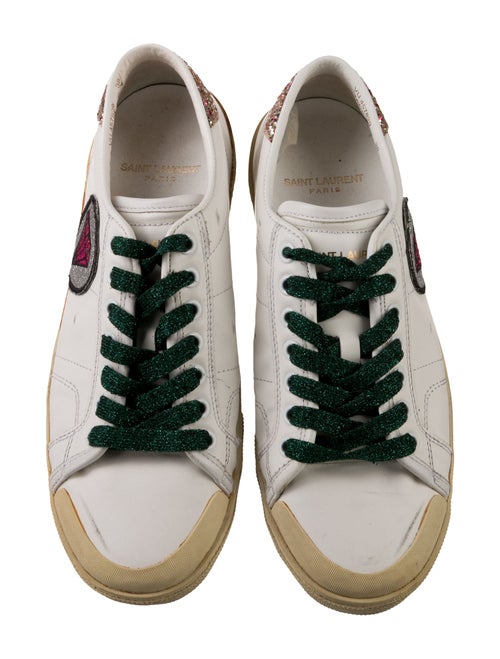 Saint Laurent Leather Glitter Accents Sneakers