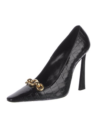 Saint Laurent Embossed Leather Chain-Link Accents Pumps
