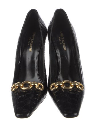 Saint Laurent Embossed Leather Chain-Link Accents Pumps