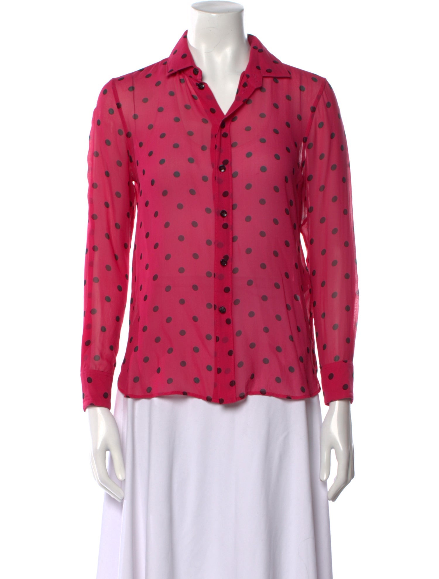 Saint Laurent Silk Polka Dot Print Button-Up Top