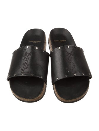 Saint Laurent Leather Studded Accents Slippers