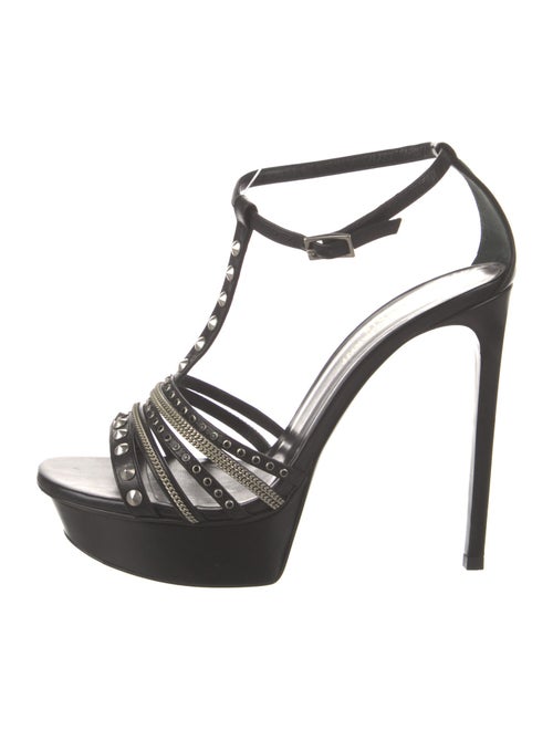 Saint Laurent Leather Chain-Link Accents T-Strap Sandals