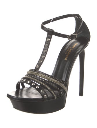 Saint Laurent Leather Chain-Link Accents T-Strap Sandals