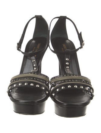 Saint Laurent Leather Chain-Link Accents T-Strap Sandals