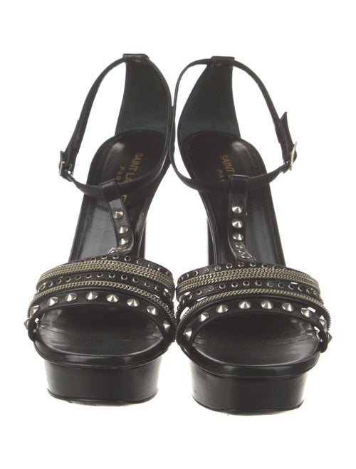 Saint Laurent Leather Chain-Link Accents T-Strap Sandals