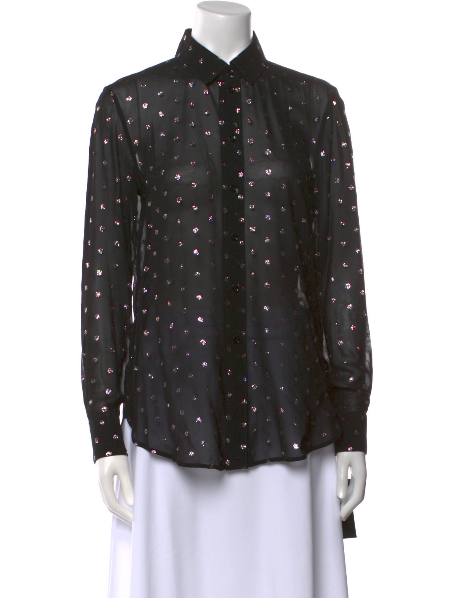 Saint Laurent Polka Dot Print Long Sleeve Button-Up Top w/ Tags