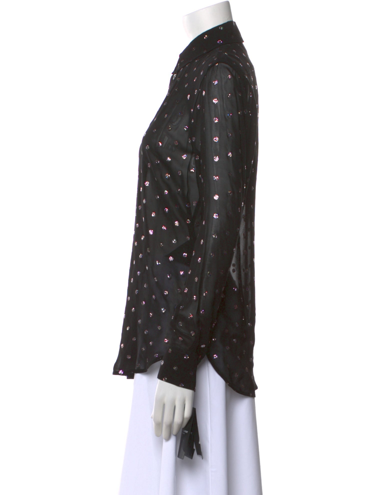 Saint Laurent Polka Dot Print Long Sleeve Button-Up Top w/ Tags