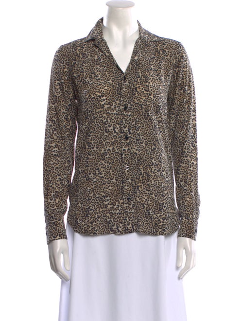 Saint Laurent Silk Animal Print Button-Up Top
