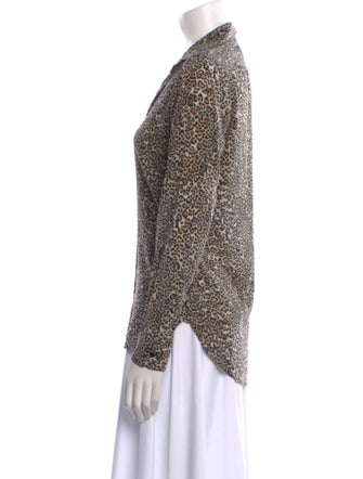 Saint Laurent Silk Animal Print Button-Up Top