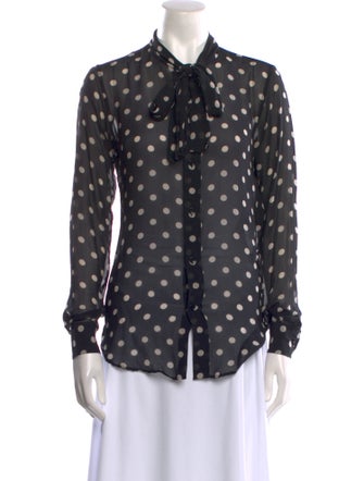 Saint Laurent Silk Polka Dot Print Button-Up Top