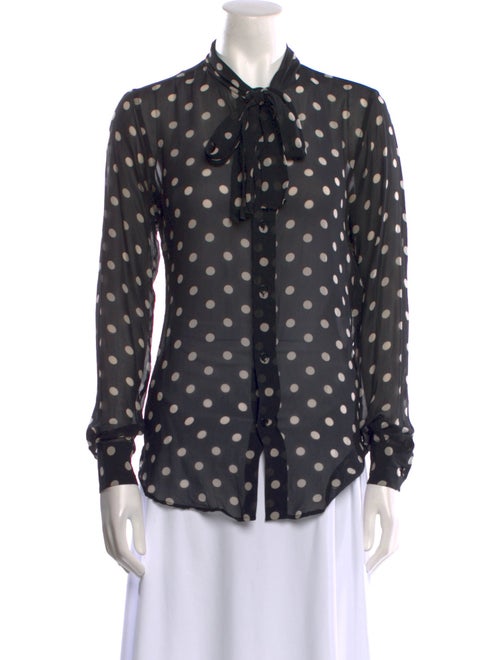Saint Laurent Silk Polka Dot Print Button-Up Top