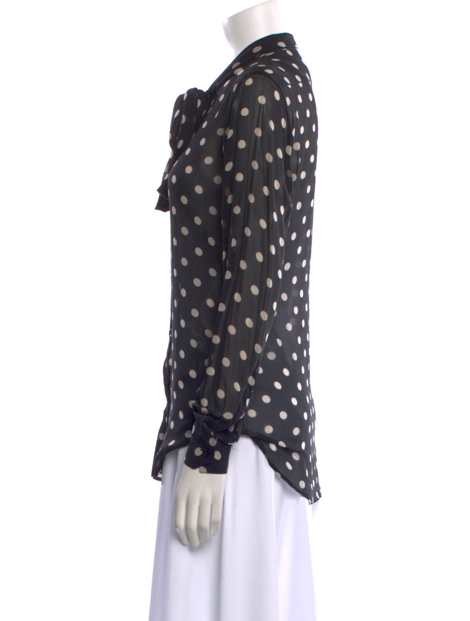 Saint Laurent Silk Polka Dot Print Button-Up Top