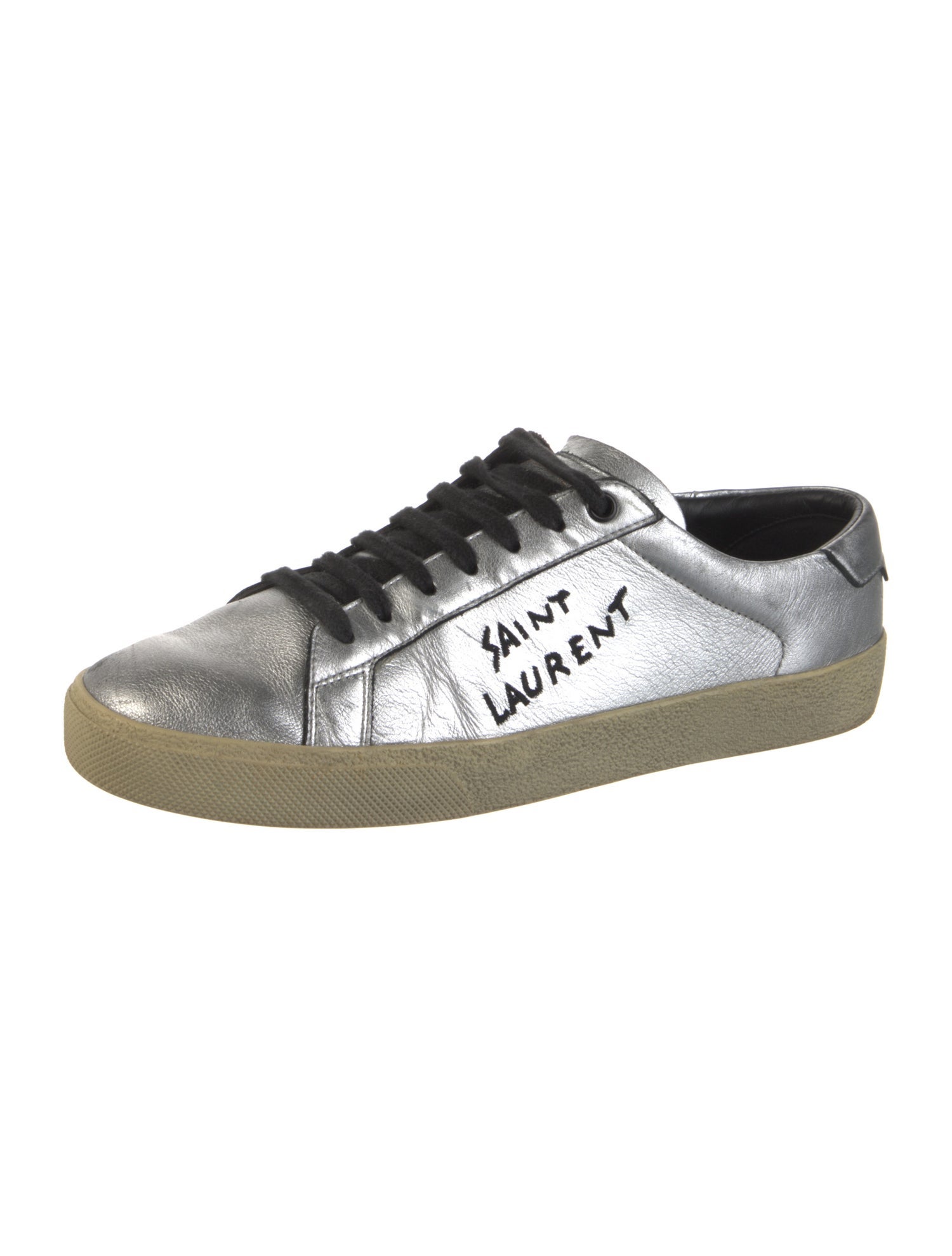 Saint Laurent Leather Embroidered Accent Sneakers