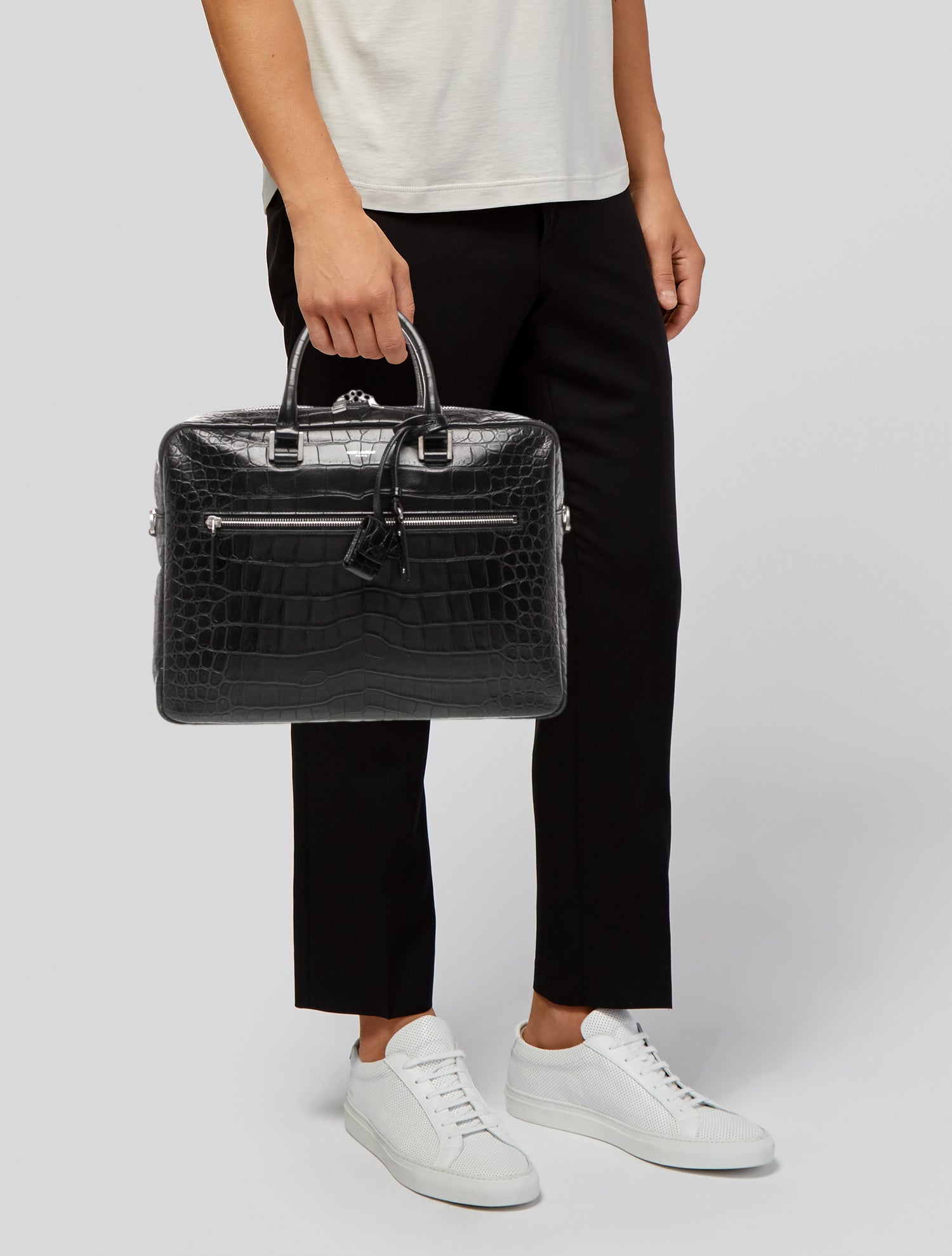 Saint Laurent Embossed Leather Briefcase