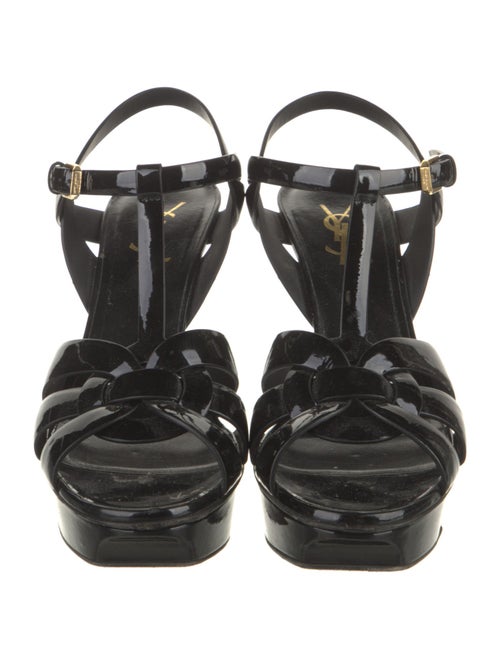 Saint Laurent Patent Leather Cutout Accent T-Strap Sandals