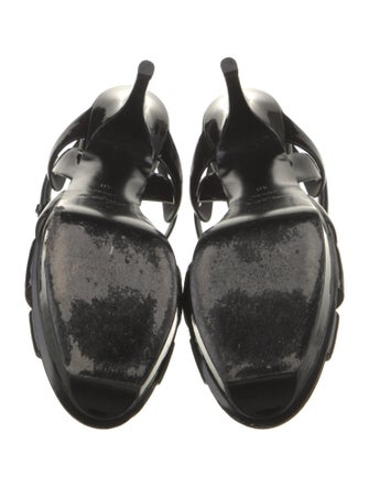 Saint Laurent Patent Leather Cutout Accent T-Strap Sandals