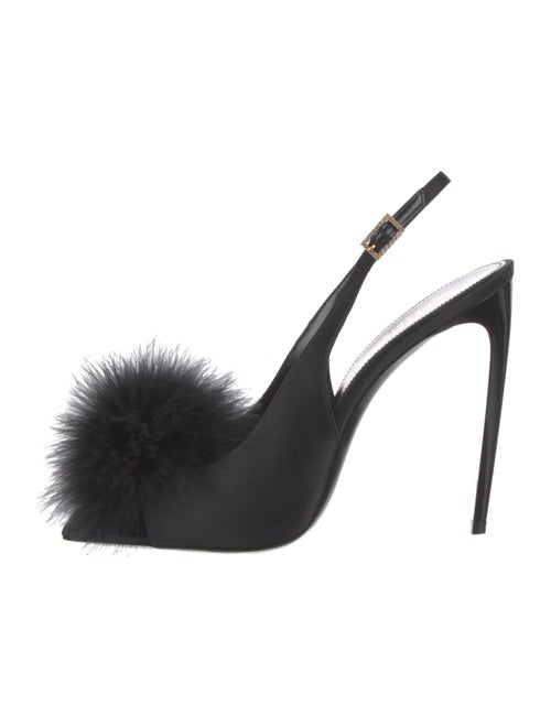 Saint Laurent Satin Feather Trim Slingback Pumps