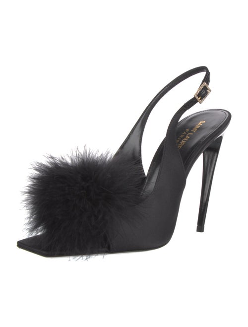 Saint Laurent Satin Feather Trim Slingback Pumps