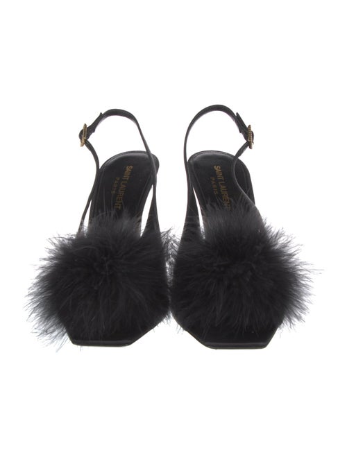Saint Laurent Satin Feather Trim Slingback Pumps