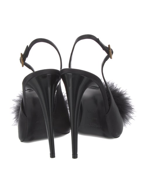 Saint Laurent Satin Feather Trim Slingback Pumps