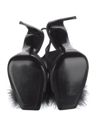 Saint Laurent Satin Feather Trim Slingback Pumps