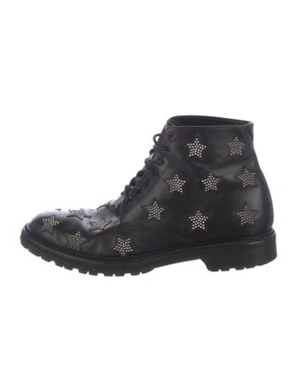 Saint Laurent Leather Studded Accents Combat Boots
