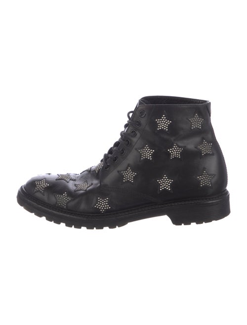 Saint Laurent Leather Studded Accents Combat Boots