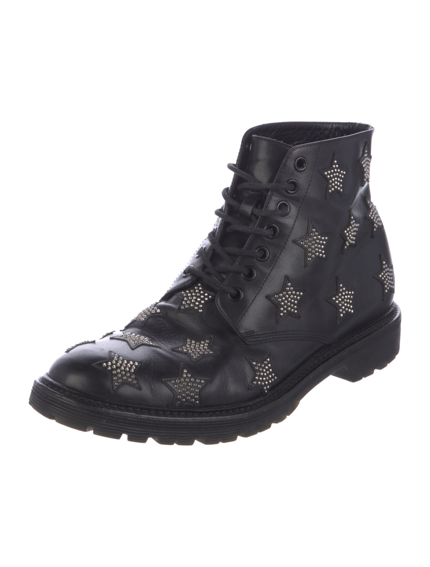 Saint Laurent Leather Studded Accents Combat Boots