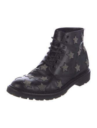 Saint Laurent Leather Studded Accents Combat Boots