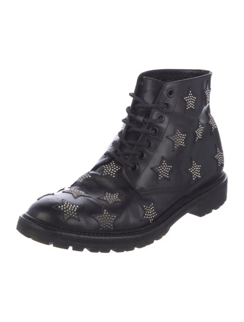 Saint Laurent Leather Studded Accents Combat Boots
